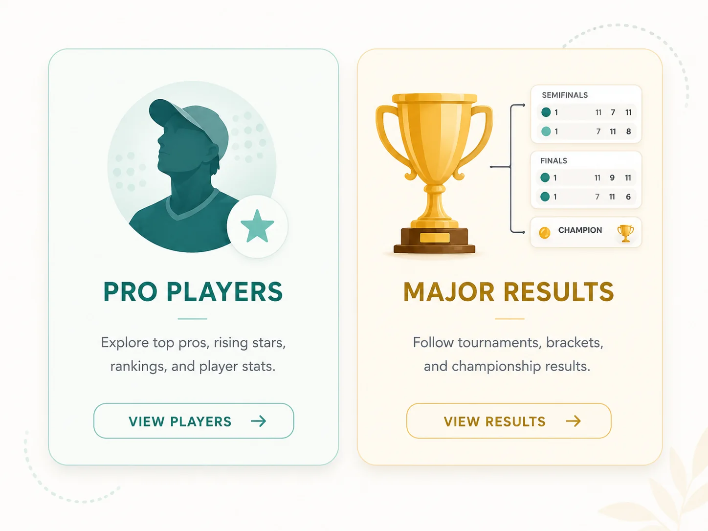 Player cards connect skills, results, DUPR, and news.