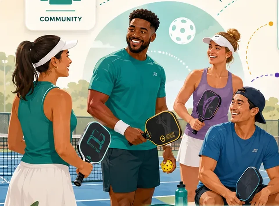 Pickleball players on court illustration